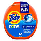 Tide PODS Laundry Detergent Pacs, 3-in-1 Stain Remover, Odor Fighter, Color Protector, 76 Count, HE compatible, Original Scent