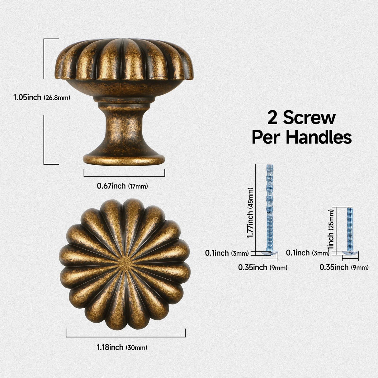FAPUAL 10 Pack Antique Brass Cabinet Knobs for Kitchen Cabinets and Dresser Drawers，Zinc Alloy Hardware Handles Pulls，Vintage Cupboard Drawer Knob