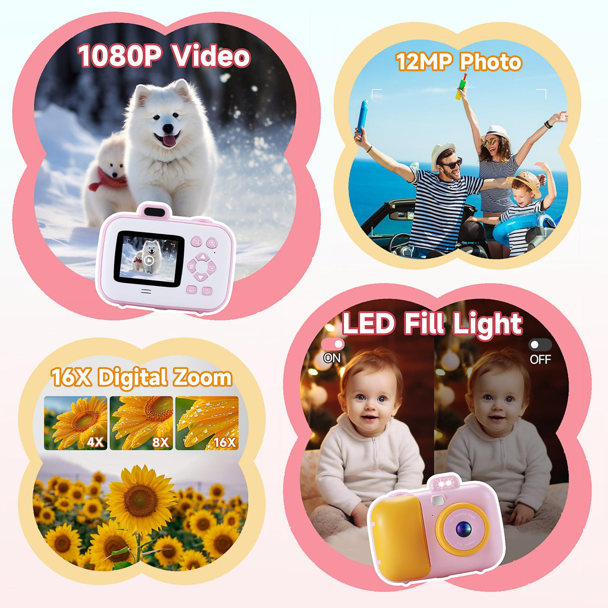 Kids Camera Instant Print for Girls Boys Age 3-12 Kids Toys, 12MP 1080P Kids Digital Cameras Christmas Birthday Gifts for 4 5 6 7 8 9 10 Year Old Girls, Toddler Camera