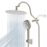 Hibbent All Metal CUPC Certified Shower Head, 10'' High Pressure Rainfall Shower Head, Handheld Showerhead Combo with 12'' Adjustable Extension Arm, 10-Spray, 71'' Hose, Shower Holder, Brushed Nickel