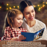 Motiskyy 100 Sets Christmas Cards with Envelopes and Stickers Christmas Cards Assortment Bulk Greetings for Xmas New Year Party Supplies 10 Designs, 6 x 4 Inch(Religious)