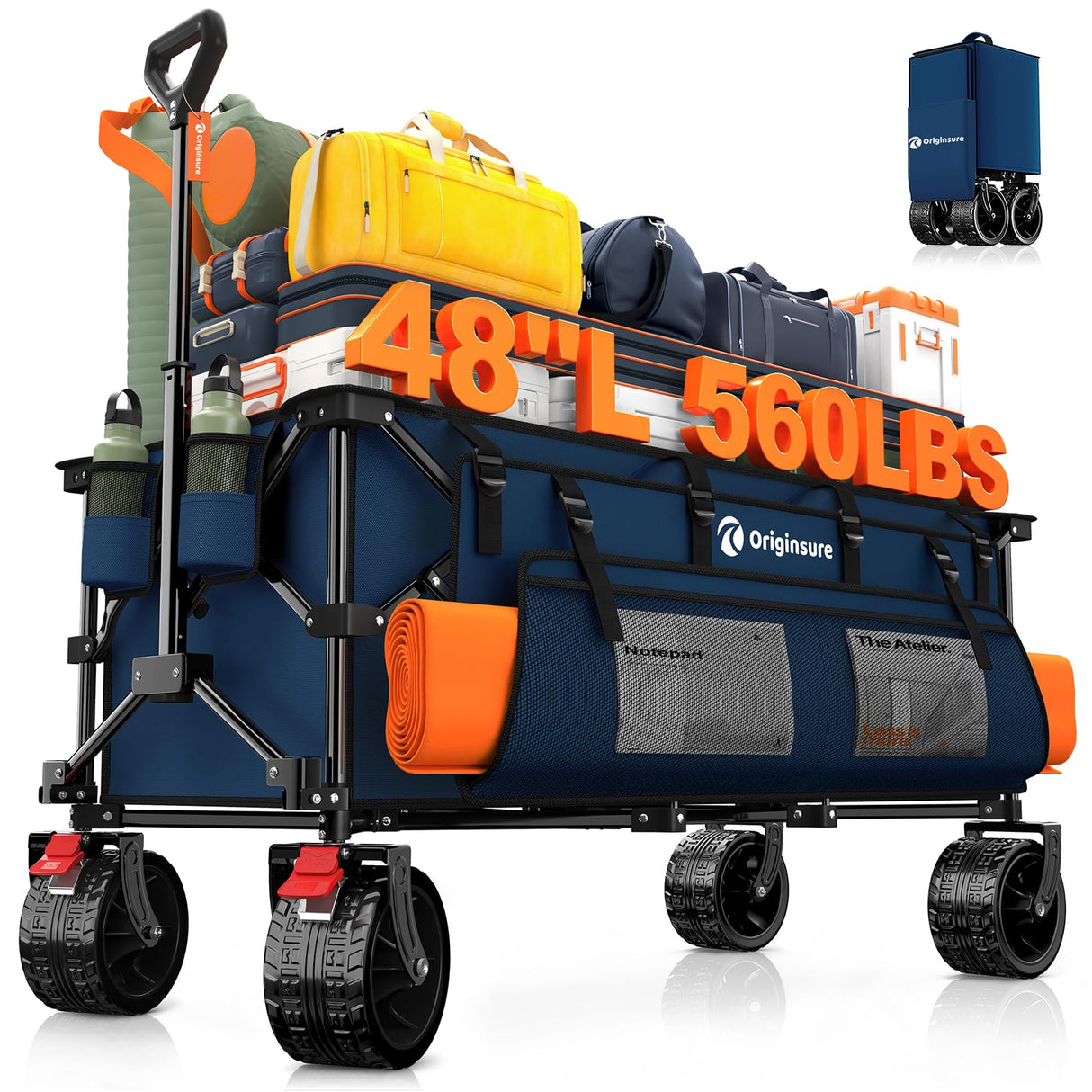 Originsure 300L Collapsible Beach Wagon Cart with Big Wheels, 560lbs, Blue