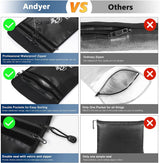 Upgraded Two Pockets Fireproof Document Bag (2000℉), andyer 15”x 11”Waterproof Fireproof Money Bag with Zipper, Waterproof Holder Pouch Fire Safe Envelope for Valuables, Legal Documents (Jet Black)