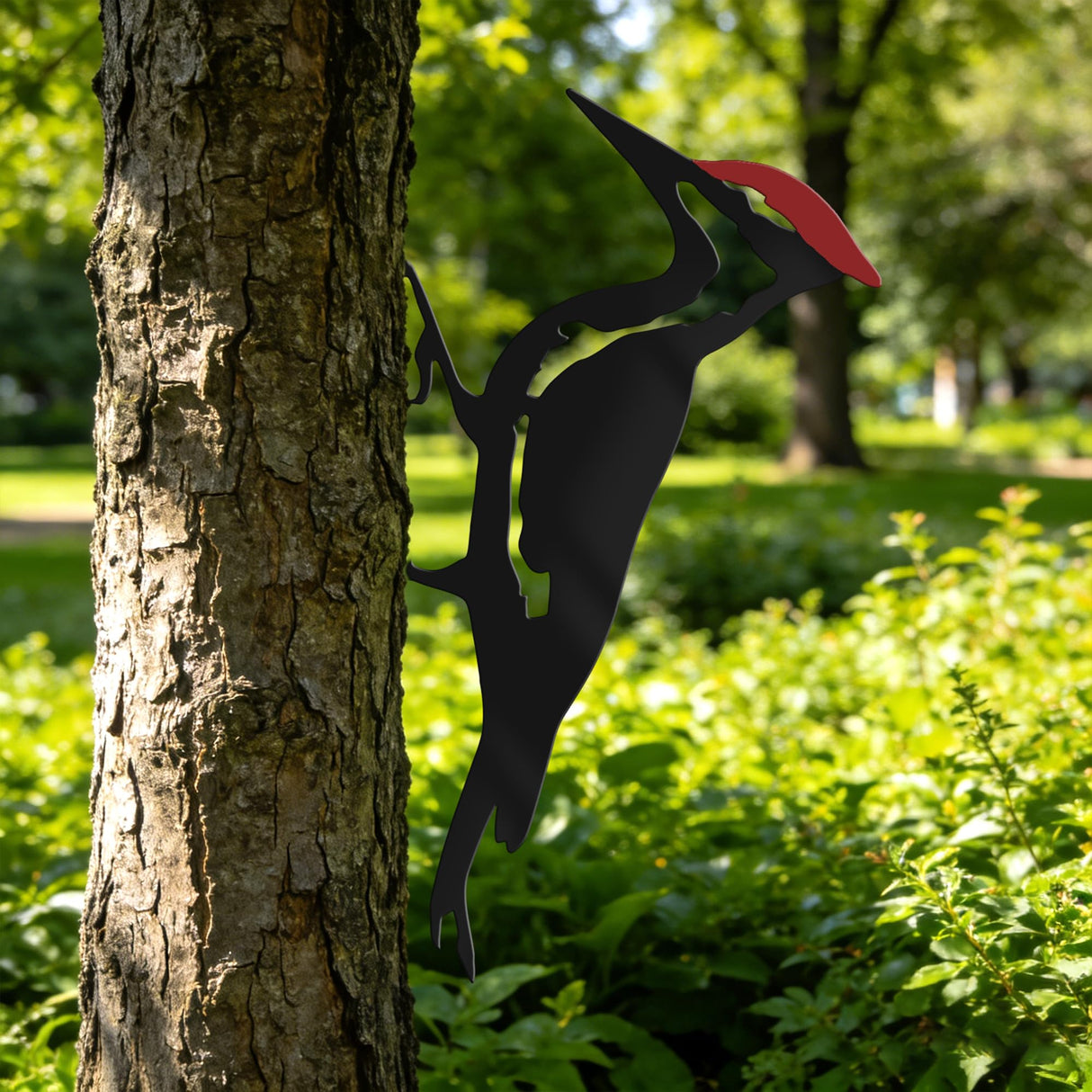 JEWLOVE Woodpecker Metal Yard Decor, Red Head Bird Tree Branch Decoration - Rustic Metal Yard Art for Garden, Fence & Outdoor Decoration
