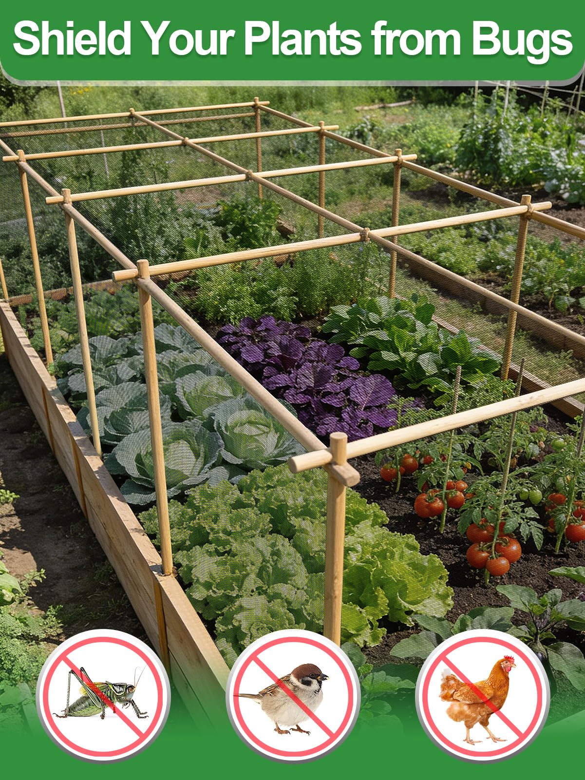 10x20ft PP Nanocomposite Garden Netting - Keep Bugs Out, Mosquito Net for Patio, Bird Barrier Mesh Screen for Balconies Outdoor Plants Vegetables Raised Beds, 33% Shade Rating
