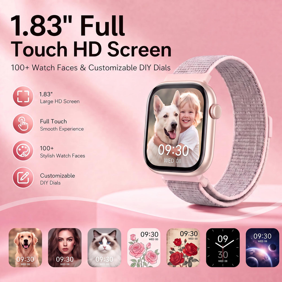 Smart Watch for Women, Bluetooth Answer/Make Calls, 1.83"HD Screen, 2 Bands