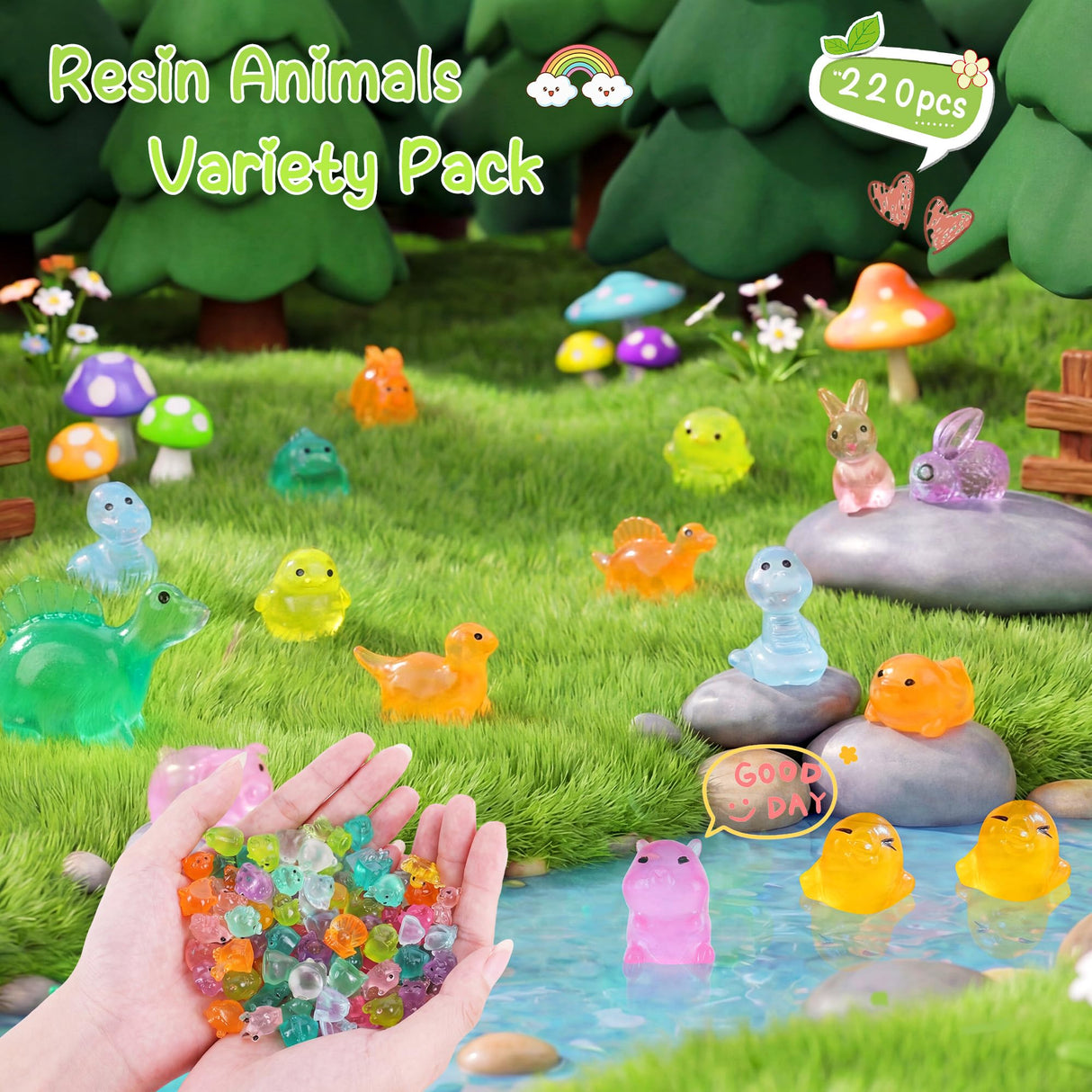 Lufstd 220pcs Mini Resin Animals - Resin Animals Mystery Bags,Individually Wrapped Blind Bags Tiny Animal Figurines for Dollhouse, Fairy Garden, Aquarium, Party Favors & DIY Craft Decor