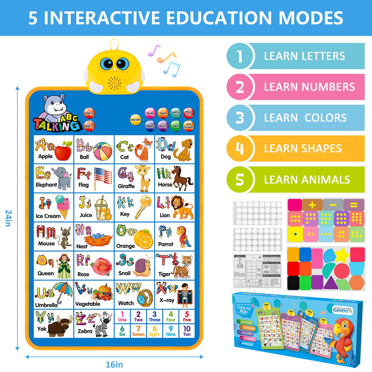 Electronic Alphabet Wall Chart, Kids Learning Toys for Toddlers 1-3 - Blue