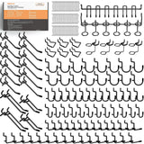 INCLY 176PCS Extra Thick Pegboard Hooks, 1/4" Heavy Duty Black Metal Peg Board Hooks Assortment with Peg Locks Pegboard Accessories Kit for Garage Wall Organizer Hanging Tools