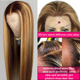 30 Inch 13x4 Highlight Ombre Straight Lace Front Wigs Human Hair Pre Plucked #4/27 Colored Glueless Wigs Honey Blonde Brazilian Lace Frontal Wigs Human Hair for black Women with Baby Hair