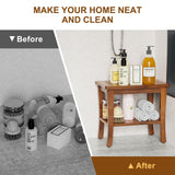 Greenual Teak Wood Shower Bench Stool with Storage Shelf, Wooden Waterproof Bathroom Spa Bathing Teak Shower Stool with Non-Slip Feet Gadget 2024 for Indoor or Outdoor Shower Chair Seat Organizer