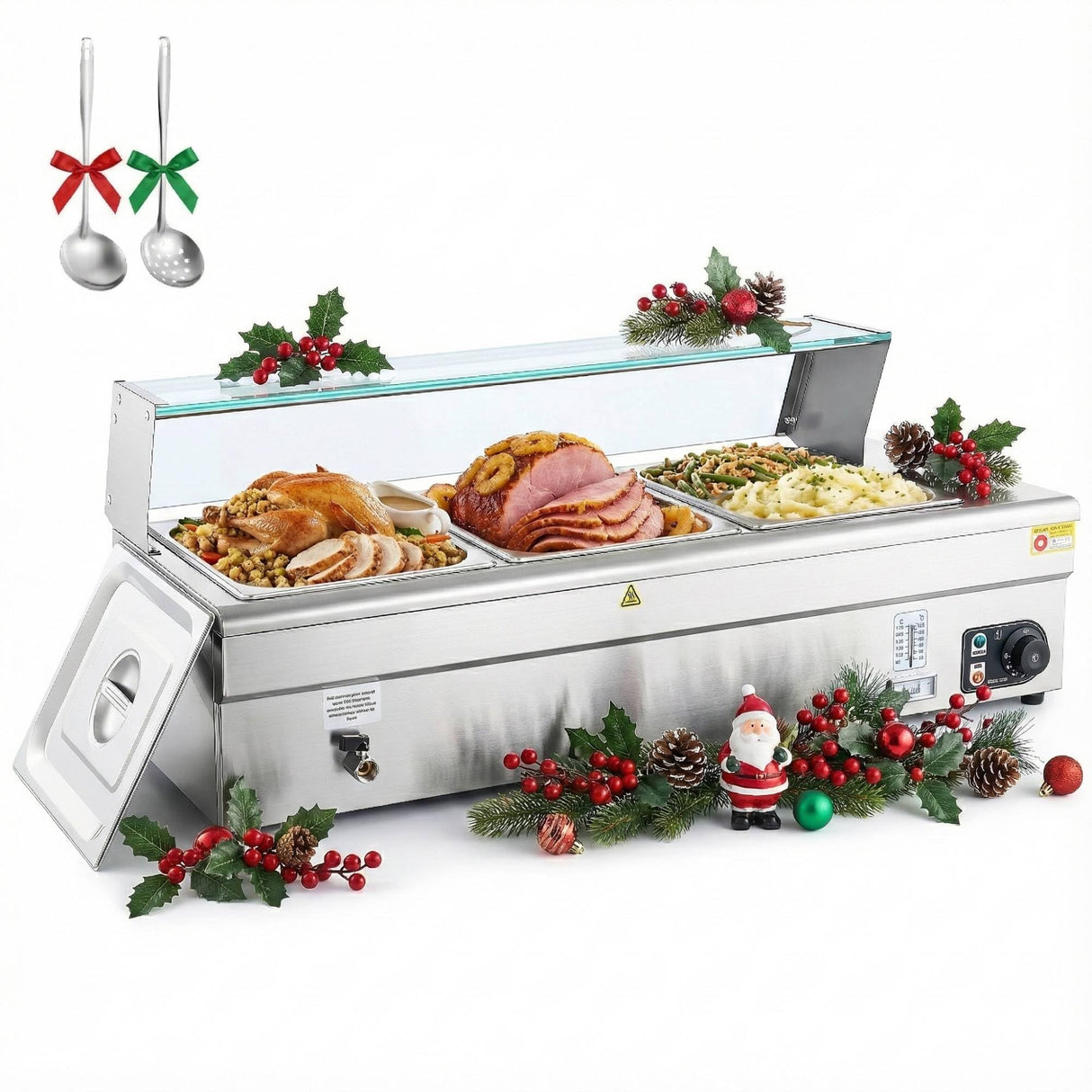 WILPREP 3-Pan Commercial Food Warmer with Sneeze Guard, Three 1/2 Pans, 1500W Countertop Electric Steam Table, 86-185°F Adjustable Temp Control, Stainless Steel Buffet Bain Marie