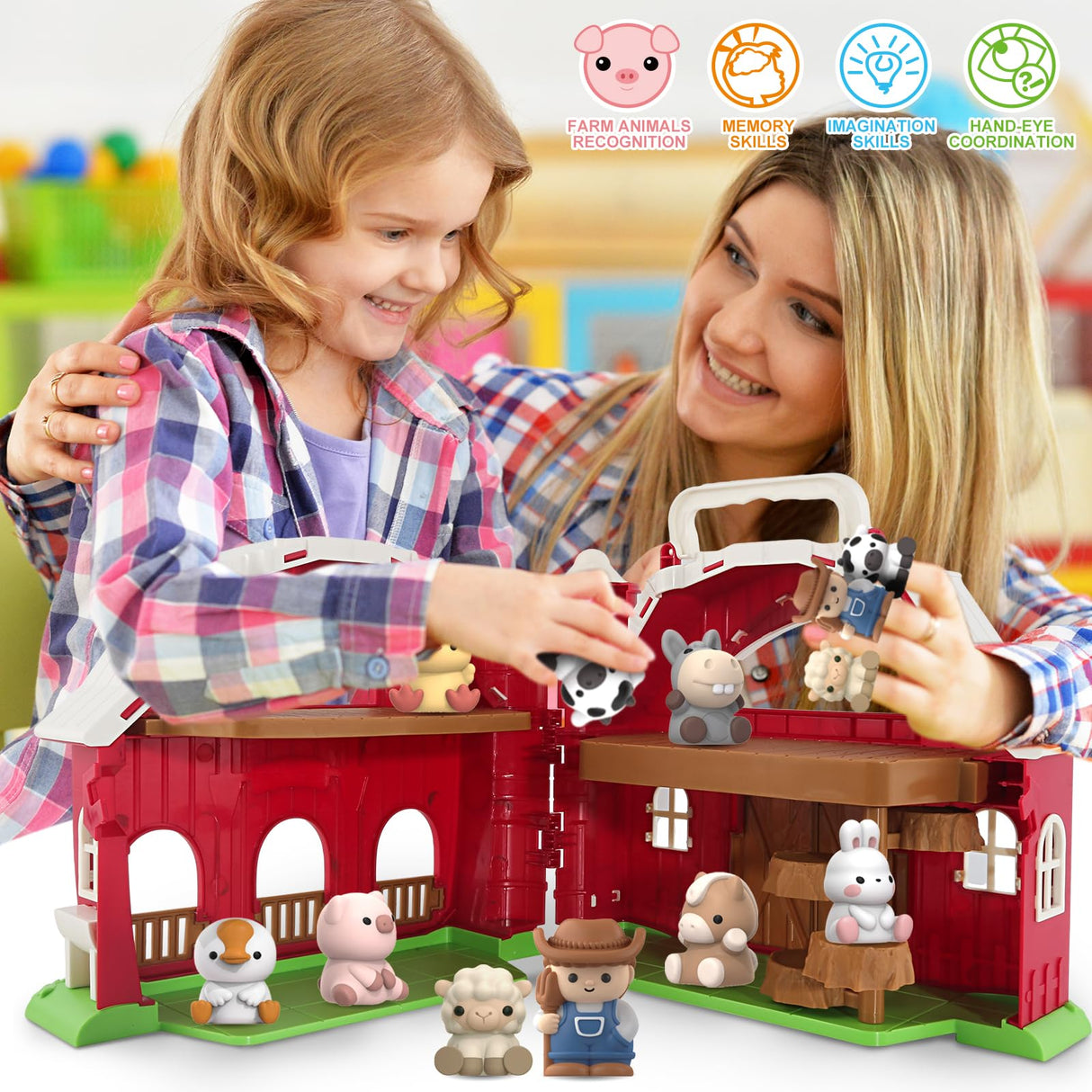 AuroTops Toys for 1 2 3 Years Old Boys and Girls, Big Barn Playset with Farm Animal, Preschool Montessori Toy, Farm Playset with Big Red Barn & Farmer, Christmas & Birthday Gift Toy for Kids