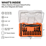 Klein Tools 32787S Slim Micro-Ratchet ProFlex Impact Driver Bit Set, 20-Piece, S2 Steel, MODbox Compatible Storage Case, Magnetic Bit Holder