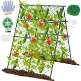 STFALI 63"H x 47"L Cucumber Trellis for Raised Bed, Adjustable Garden Trellis for Climbing Plants Outdoor with Climbing Net and Plant Support Clip, A-Frame Trellis for Vegetable, Cucumbers, Tomatoes