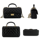 M-ioi-M Small Quilted Crossbody Bags for Women, Genuine Leather Shoulder Bags with Gold Chain Strap, Soft Lambskin Top Handle Flap Purses, Trendy Luxury Designer Lady Dressy Evening Handbags (Black)
