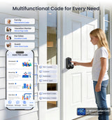 Veise VE018 Smart Knob Handle Lock - Fingerprint, App Control, Keyless Entry for Front Door and Bedroom, Electronic Digital Keypad, Auto Lock, Remote Access Sharing, Easy Installation, Matte Black
