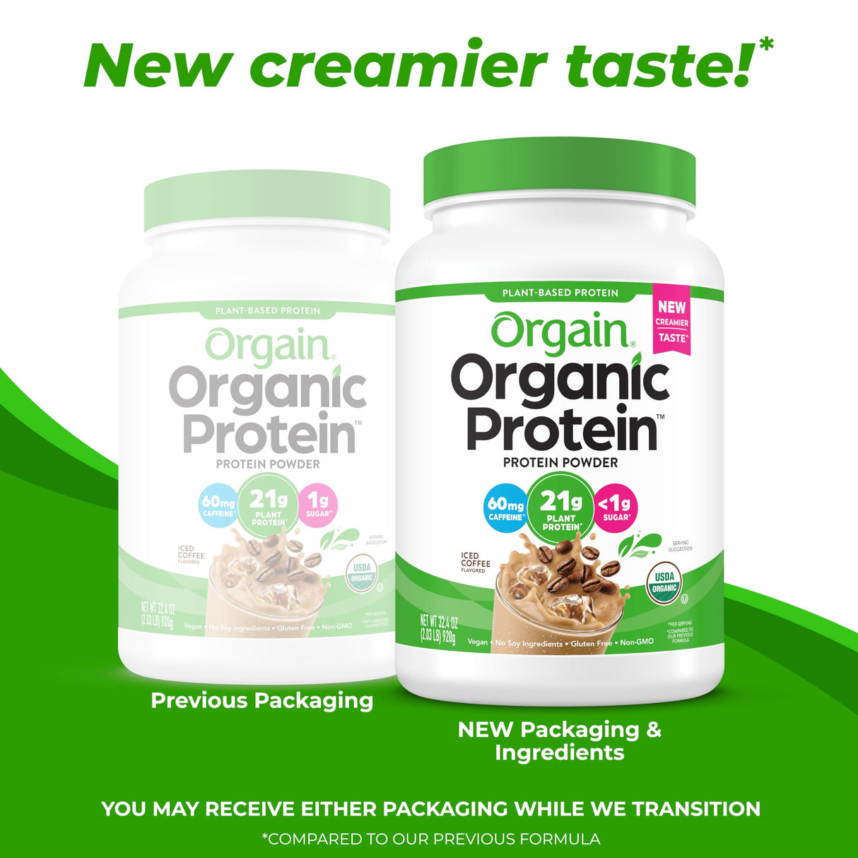 Orgain Organic Vegan Protein Powder, Iced Coffee - 21g Plant Protein, 60mg of Caffeine, Low Net Carb, No Lactose Ingredients, No Added Sugar, Non-GMO, For Shakes & Smoothies, 2.03 lb