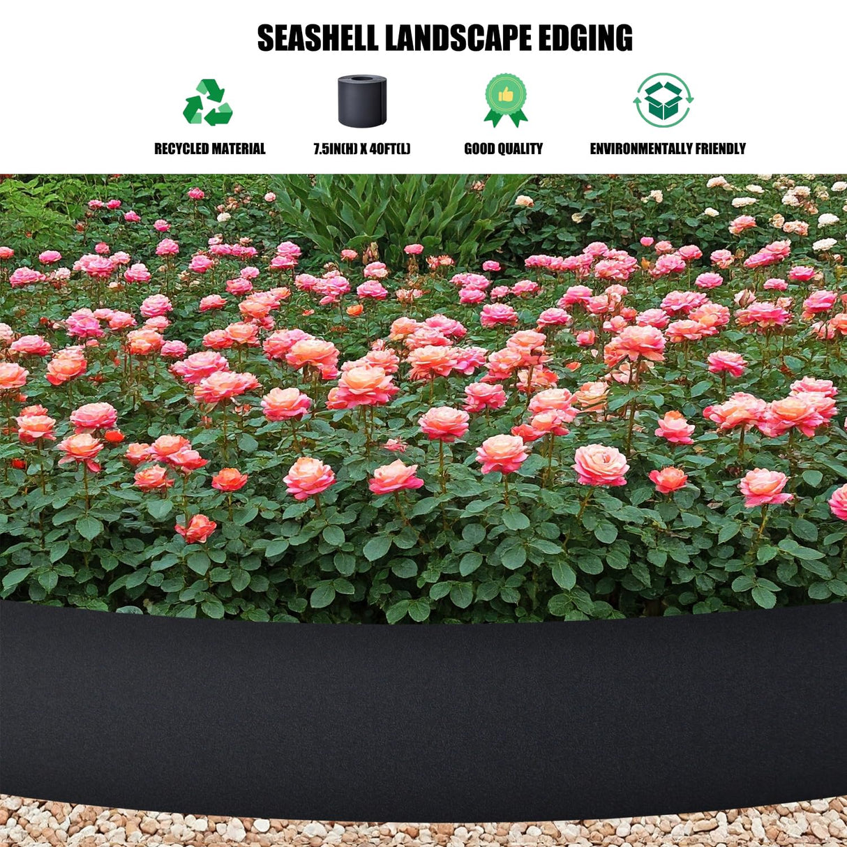 40ft Landscape Garden Edging 7.5 Inch Tall, Dark Gray