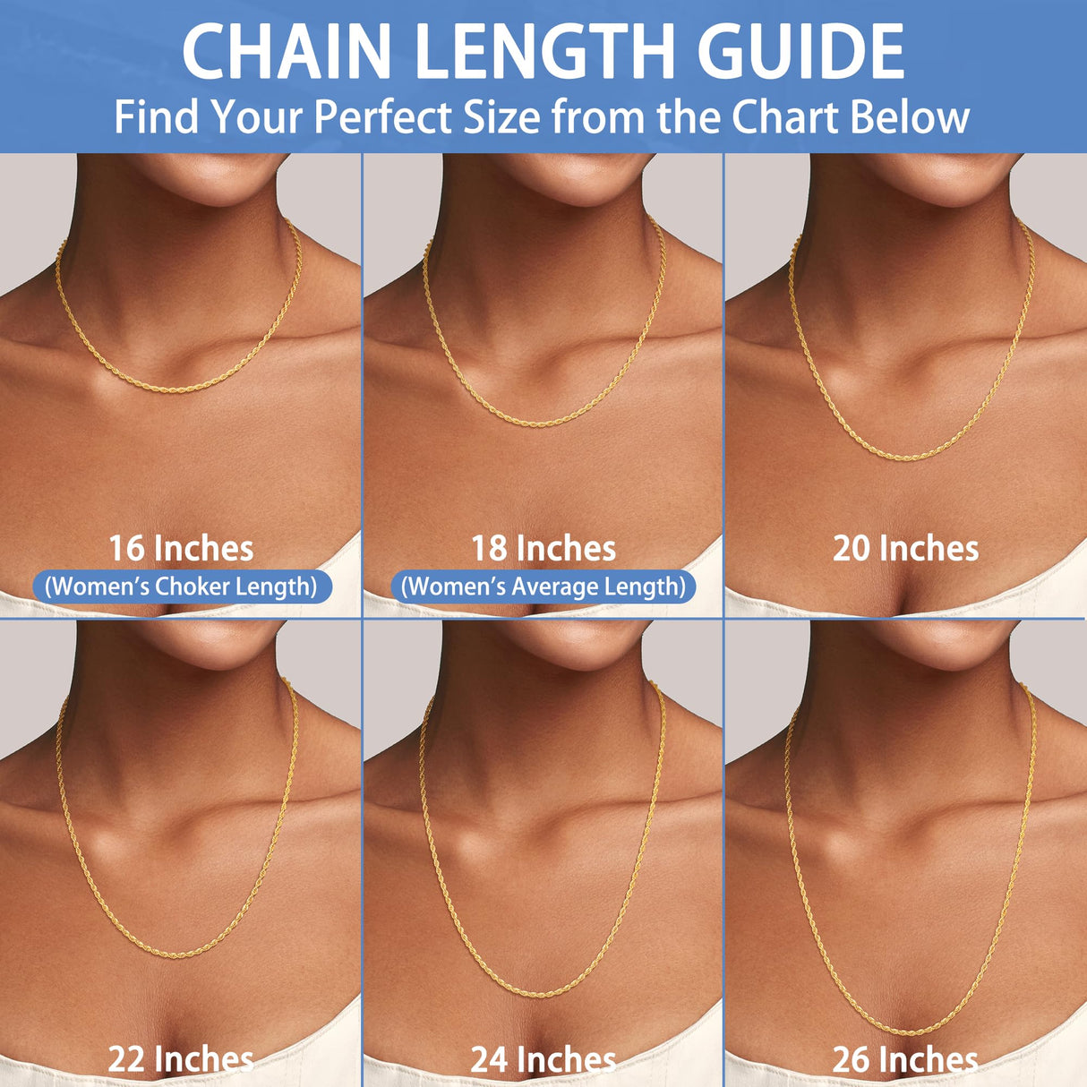 Jewlpire 14K Gold Plated Chain Necklace for Women, 2MM Rope Chains 14K Gold Plated Chain for Women Sturdy & Comfortable Womens Chains Necklace, 20 Inch