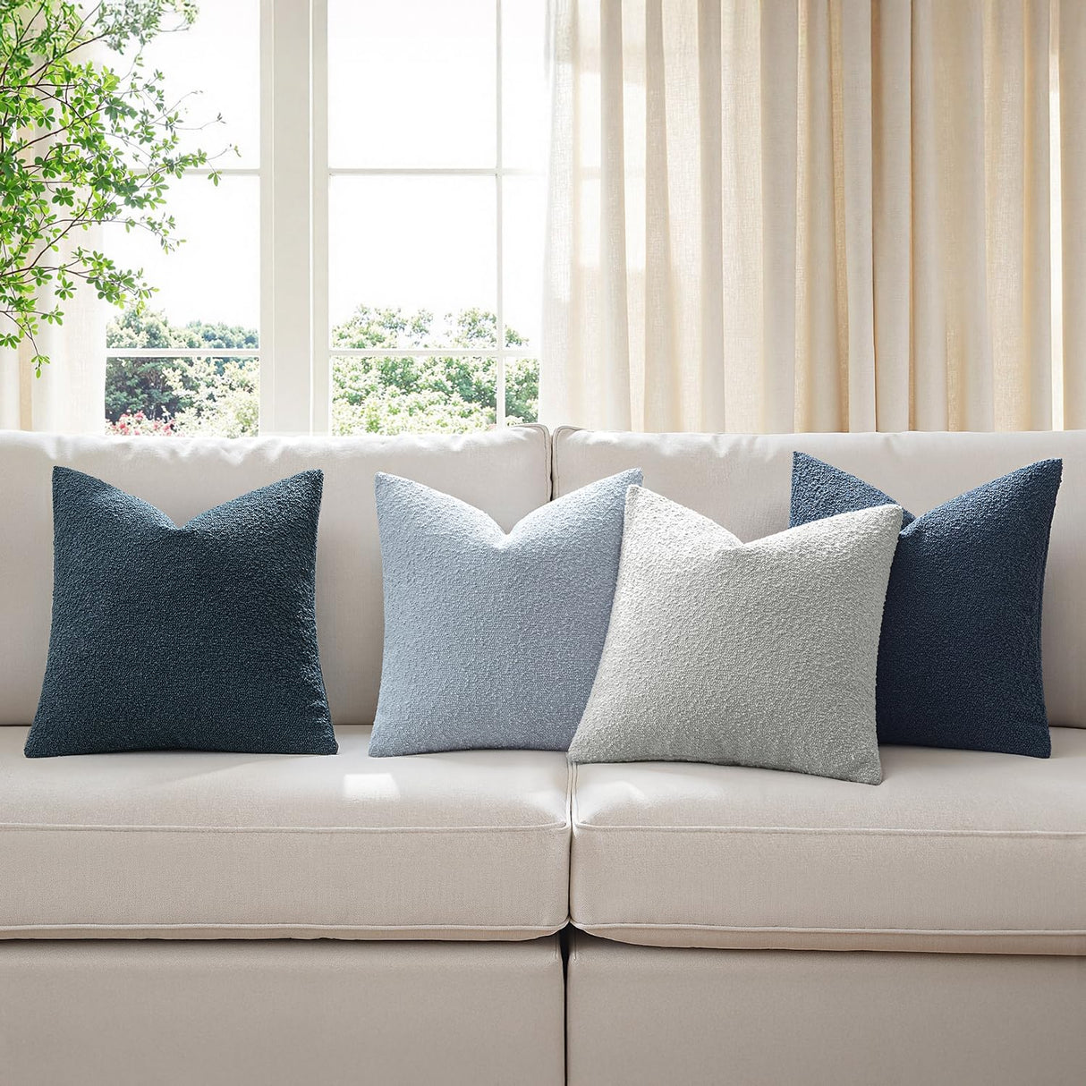 MIULEE Pack of 4 Decorative Textured Boucle Christmas Throw Pillow Covers 18x18 Inch Neutral Blue Accent Solid Pillow Cases Couch Cushion Covers for Modern Farmhouse Boho Bed Livingroom Home Decor