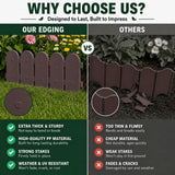 Evelyne Garden Border Plastic Edging: Wooden Fence Design - 16pcs Brown Yard Landscaping Fence Liner Lawn Edge Barrier - 20ft Kit of Decorative Lawn Panels Elements -Landscaping Edging-GMT-10374-A16