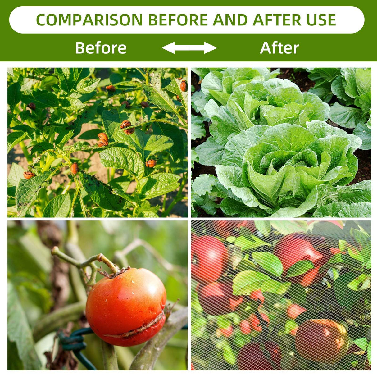 PDGROW Garden Mesh Netting for Plants, 4 Pack Insect Bird Barrier Netting Mesh with Drawstring, 3.3x4.9 FT Garden Bug Netting Plant Cover for Protect Fruit Tree Vegetable Flowe