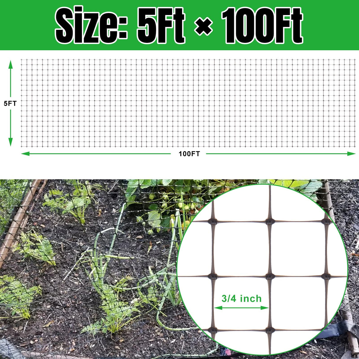 NONMON Bird Netting Deer Fence Netting 5 x 100FT Heavy Duty Garden Netting