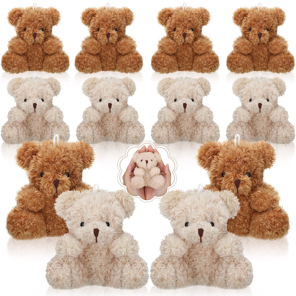 Sotiff 12 Pcs Mini Plush Bear 4 Inch Stuffed Bear Gift Bulk Animal Doll Keychain for Kids Boys Girls Christmas Party Favor Students Baby Shower Party Gifts(Brown, Apricot)