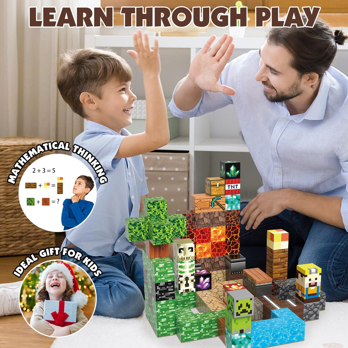 JIMI Magnetic Building Blocks Set, Magnetic Blocks STEM Construction Toys, Montessori Sensory Stacking Toys for Boys Girls Age 3 4 5 6 7 8, Magnet Cubes Christmas Birthday Present for Kids