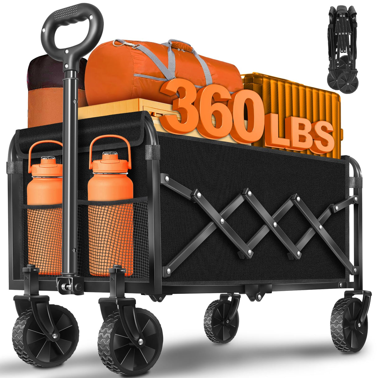 Wagons Carts Foldable,360lbs Collapsible Wagon with Wheels, Foldable Wagon