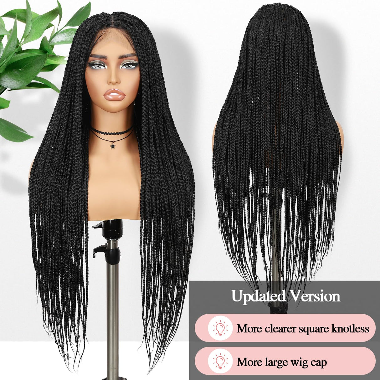 Fancy Hair 32" Braided Wig Square Knotless Box Braided Wigs for Black Women Full Double Lace Glueless Braids Wig with Baby Hair Synthetic Black Braided Wig for African American Women(Updated Version)
