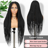Fancy Hair 32" Braided Wig Square Knotless Box Braided Wigs for Black Women Full Double Lace Glueless Braids Wig with Baby Hair Synthetic Black Braided Wig for African American Women(Updated Version)