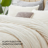 BEDELITE Fleece Queen Comforter Set, Fluffy Bed Set, Cream White