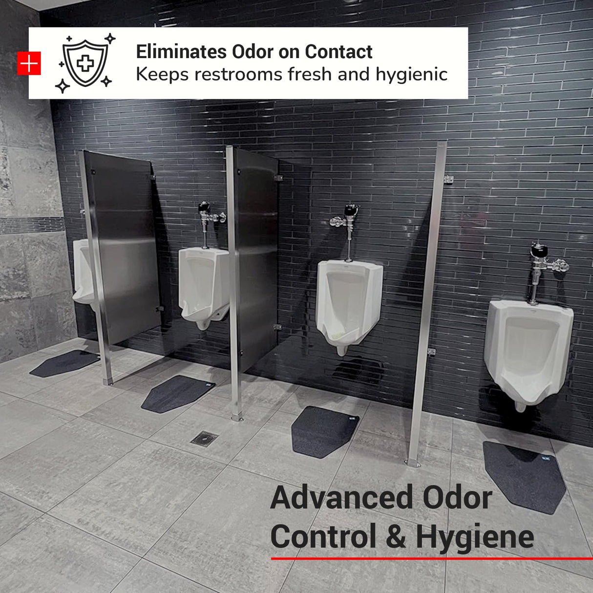 Hygomat Disposable Urinal Mats, Odor Eliminating, Time Monitor, Non-Slip Adhesive, Charcoal, Case of 6, Made in The USA