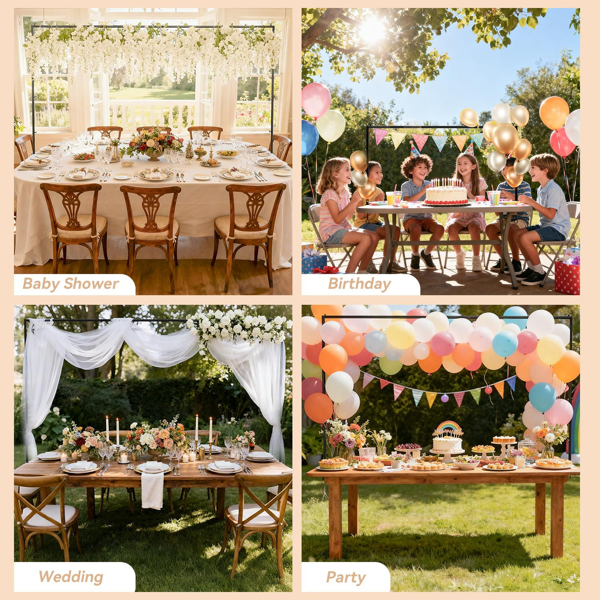 SHIJING Over The Table Rod Stand with Clamps Adjustable Length Black Table Arch 28"-69" Tall 30"-98" Length Arch Hanging, for Wedding Birthday Party Halloween Christmas Party