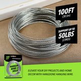 HANGDONE Picture Hanging Wire #5 – 50lbs Capacity – 100ft – 16 Gauge Non-Coated Steel | Flexible & Heavy-Duty | for Frames, Mirrors & Wall Décor