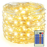Decute 500LED 164ft Fairy String Lights Christmas Lights Indoor Outdoor Silver Wire with Remote, Firefly Lights Starry for DIY Christmas Tree Costume Wedding Party Table Centerpiece Decor(Warm White)