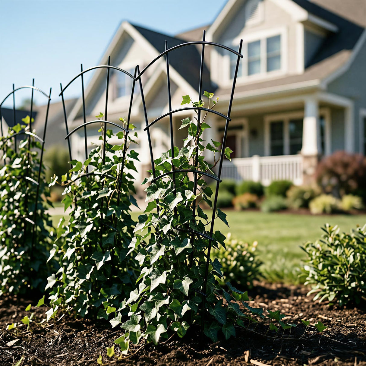 Thealyn 43" Tall Metal Plant Trellis Climbing Plant Support, 4 Pack Black
