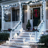 Soiarllt 246FT 600 LED Christmas Lights Outdoor Indoor Waterproof 8 Modes String Lights for Outside Cool White Christmas Tree Lights Plug in for Outside Bedroom Wedding Party Holiday Decorations