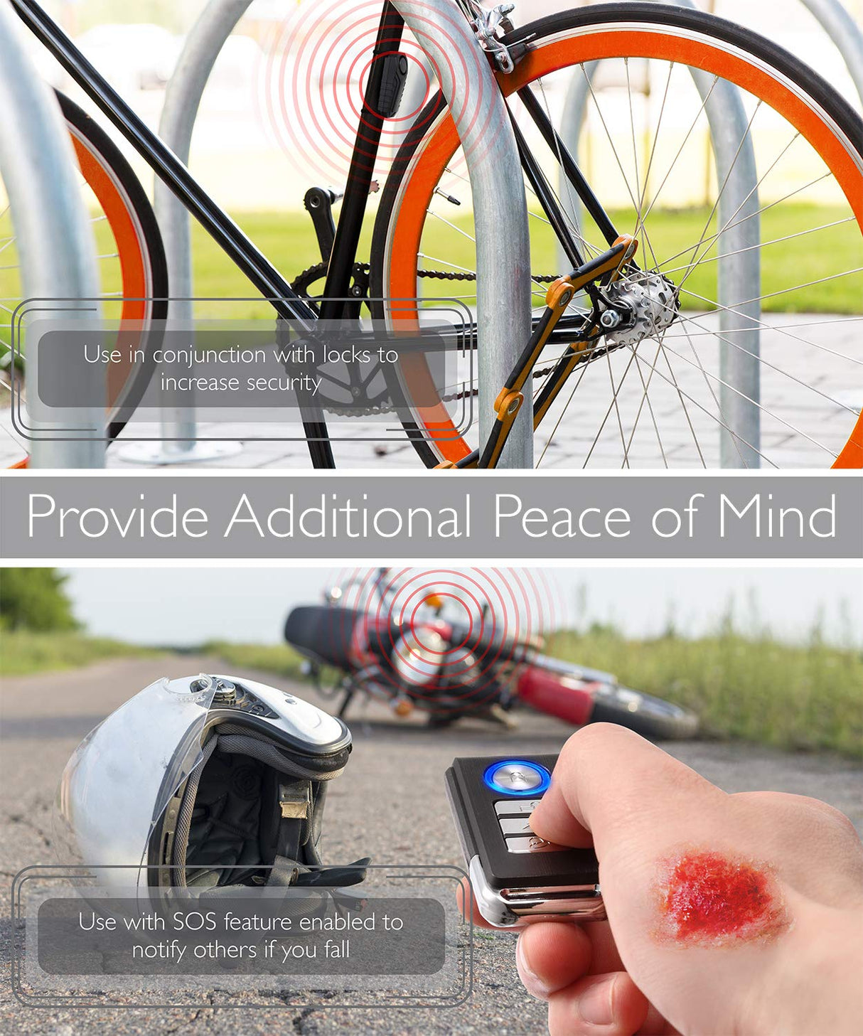 Fosmon 113db Bike Alarm with Remote, Motion Sensor Bicycle SOS Alarm, IP65 Waterproof Anti Theft Alarm System, Wireless Siren for E-Bike, Motorcycle, Scooter, Cart, Trailer