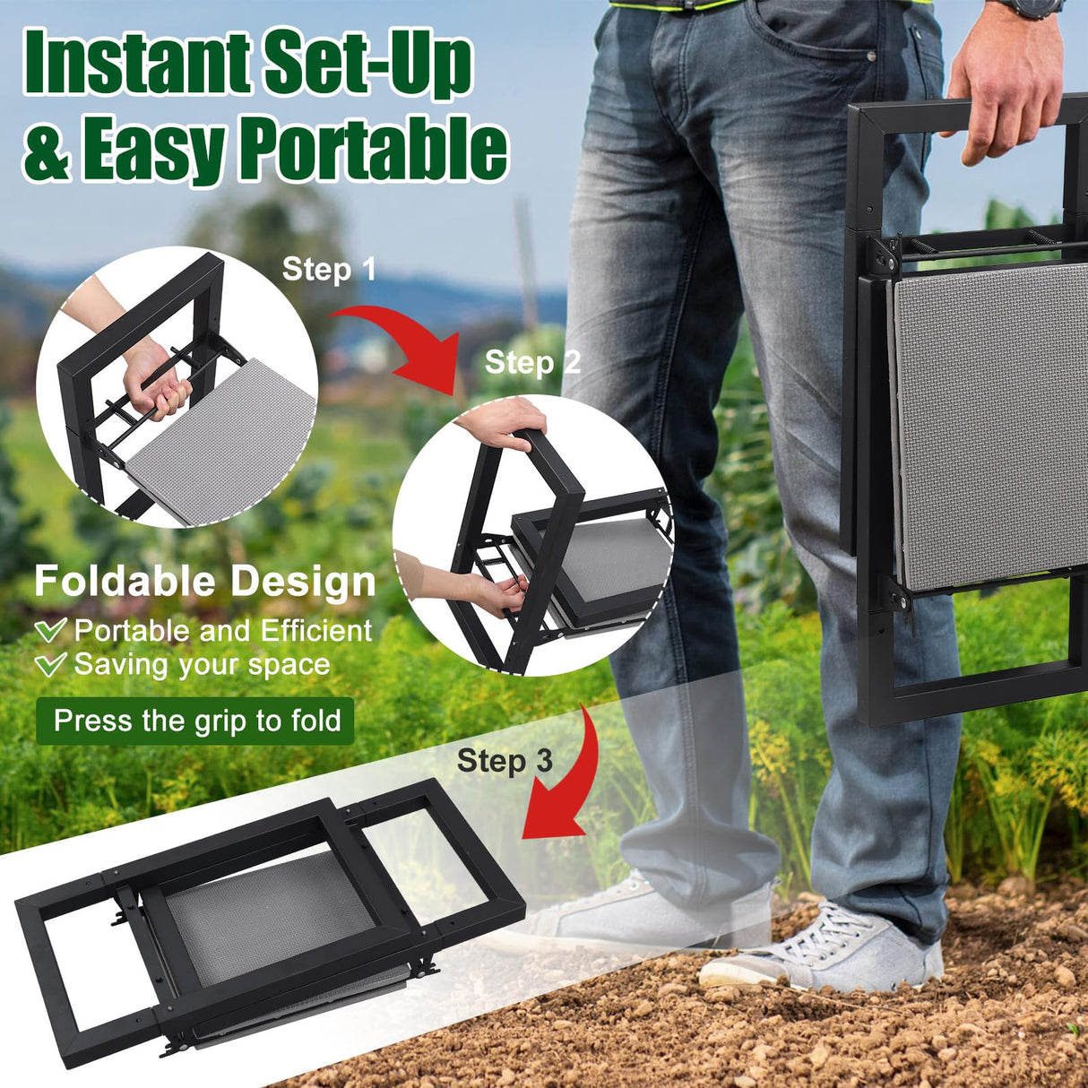 JAOTREL Garden Kneeler and Seat, Foldable Garden Stool 400lbs Heavy Duty Garden Tools Protects Knees and Back, Women and Men Seniors Gardener,Large 19.7"x10"x18.5"
