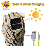Owlsome Solar Tiger Owl with Flashing Eyes, Rotating Head, Hoot Sound, Motion Detector and Silent Mode, Plastic Owl Garden Sculpture, Garden Decoration