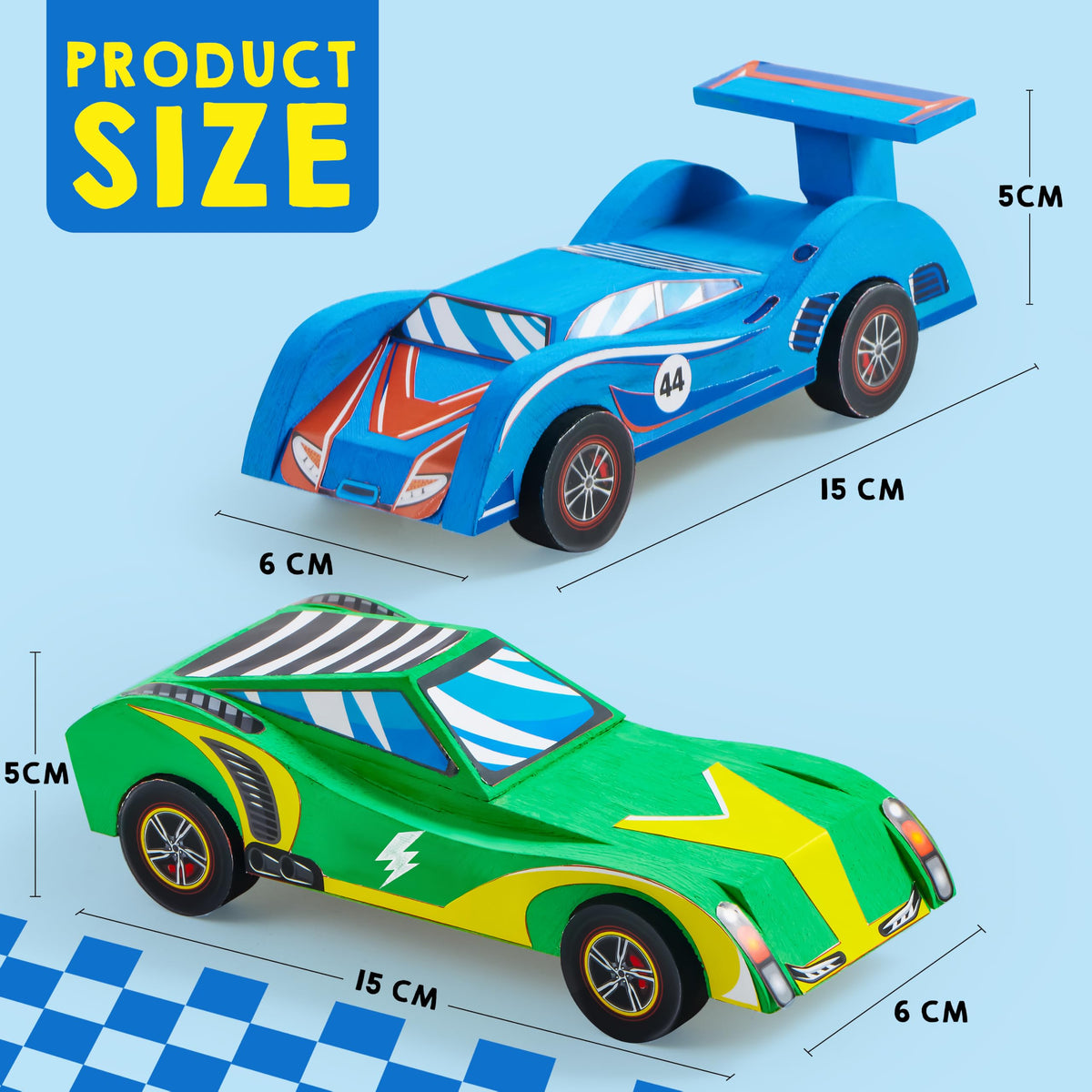 Klever Kits 4 DIY Wooden Race Cars-Build & Paint Your Own Wood Craft Kit, 4 Race Cars Toy, Easy to Assemble Arts Crafts Kit, Birthday Party Presents for Kids Boys and Girls