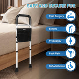 Bed Rails for Elderly Adults Safety, Adjustable Bed Assist Rails for Seniors, Bed Side Rails with Support Legs and Storage Pocket, Portable Bed Cane Fit King, Queen, Full, Twin Bed, Black