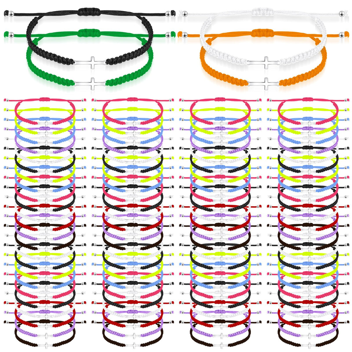 Sasylvia 100 Pcs Christian Cross Bracelets Bulk Adjustable, Multicolor
