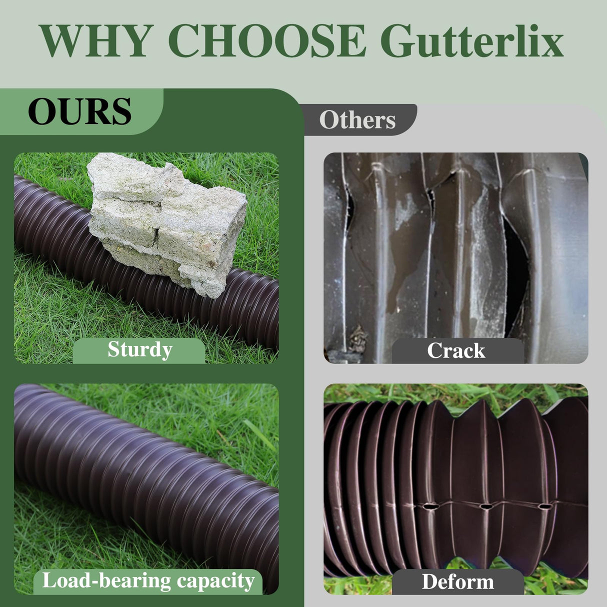 Gutterlix 2 Pack Flexible Gutter Downspout Extensions Extendable from 21" to 67", Downspout Extender Comes with Adapters, Thickened Down spout Drain Extension for Rainwater Drainage(Brown)