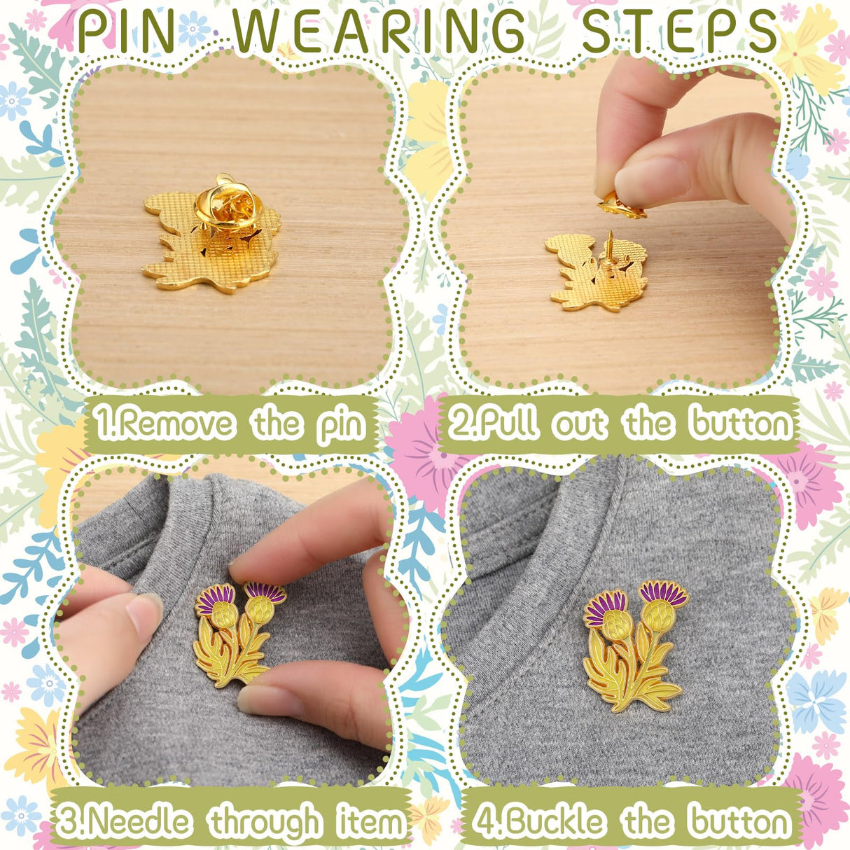 Tondiamo 54 Pcs 54 Pcs Enamel Pins Flower Enamel Pins Brooch, Wildflower