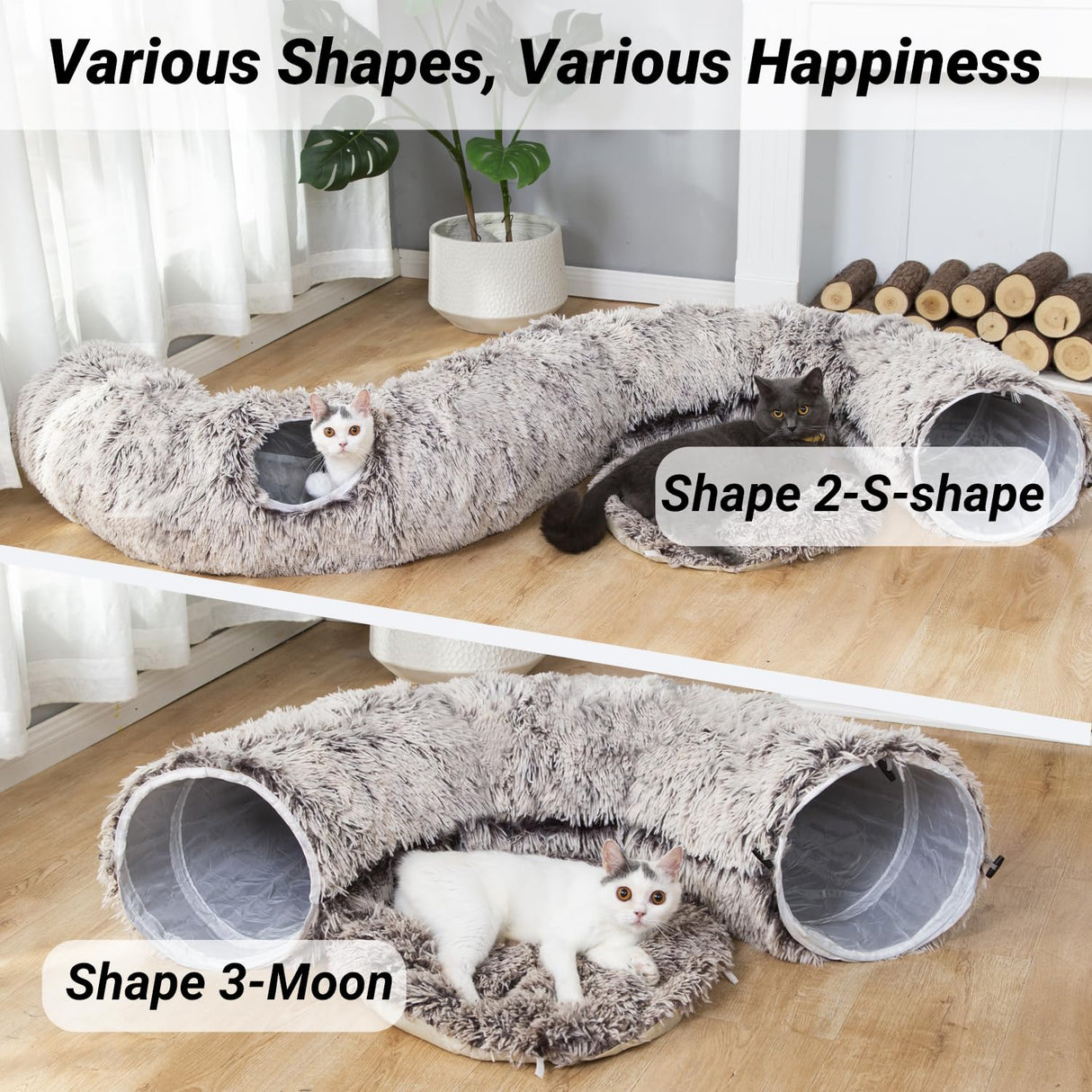 LUCKITTY Warm Fluffy Plush Cat Tunnel Bed Under Christmas Tree Big Tube Playground Toys 3 FT Diameter Longer Crinkle Collapsible 3 Way, for Indoor Cat Kitty Kitten Puppy Rabbit Ferret Brown
