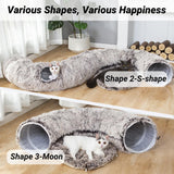LUCKITTY Warm Fluffy Plush Cat Tunnel Bed Under Christmas Tree Big Tube Playground Toys 3 FT Diameter Longer Crinkle Collapsible 3 Way, for Indoor Cat Kitty Kitten Puppy Rabbit Ferret Brown